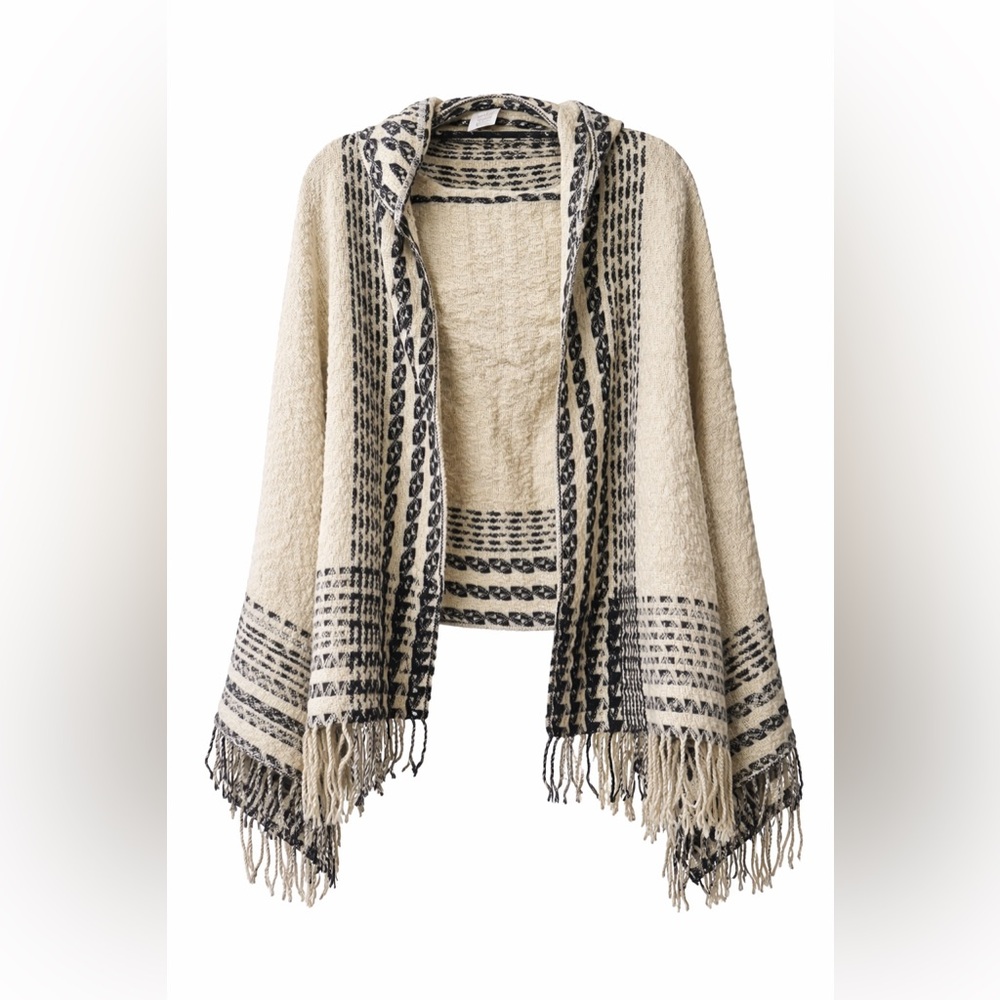 Free People Hooded Fringe Knit Cardigan